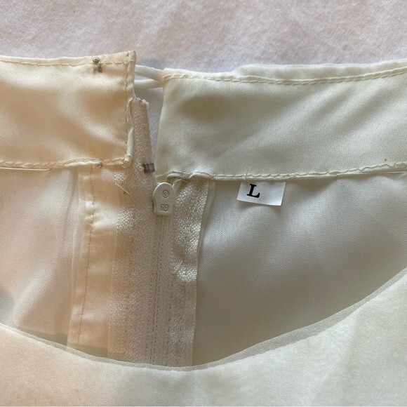 Formal Bridal 2 Piece Ivory Embroidered Sheer Vintage Top Midi Skirt Unique SZ L - Picture 9 of 11